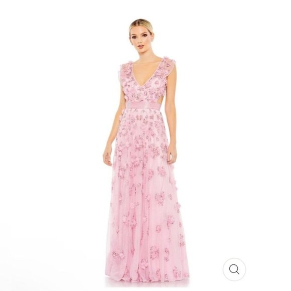 NWT MAC DUGGAL EMBROIDERED EMBELLISHED LACE‎ UP LONG FLORAL LONG GOWN 14 93692 - Picture 1 of 5